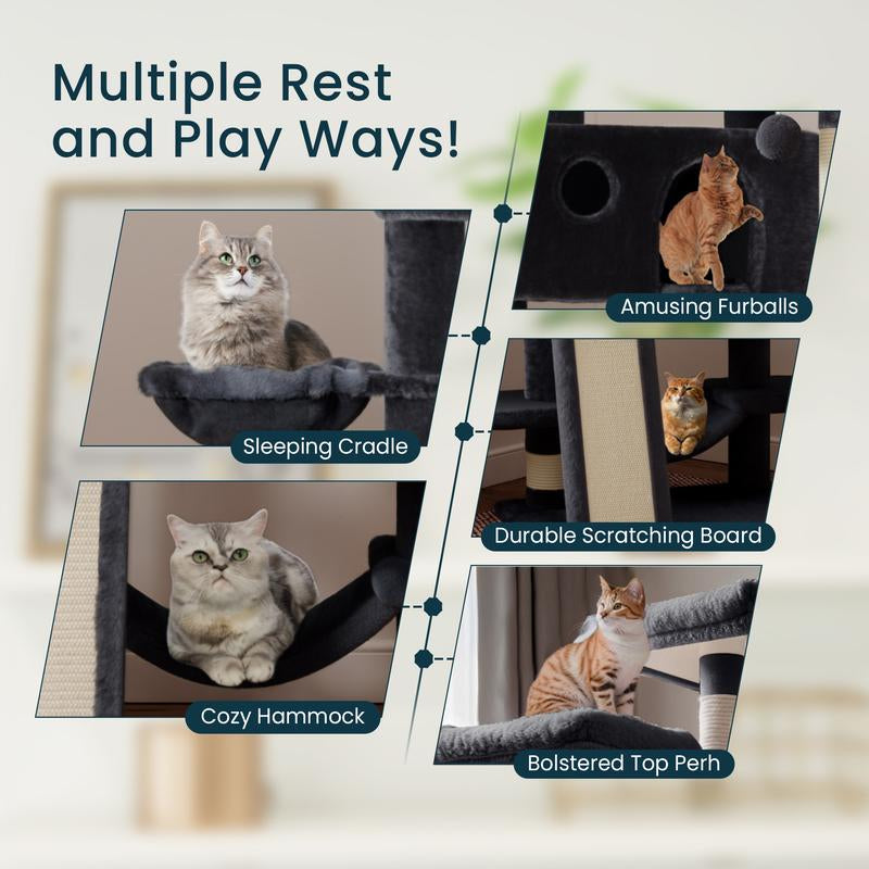 Multi-Level Cat Tree Tower with Plush Perches & Scratching Posts