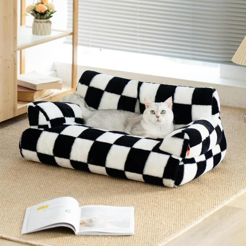 "Ultra-Soft, Machine Washable Pet Couch Bed – Non-Slip, Plush Bed for Cats & Small Dogs up to 25 Lbs!"