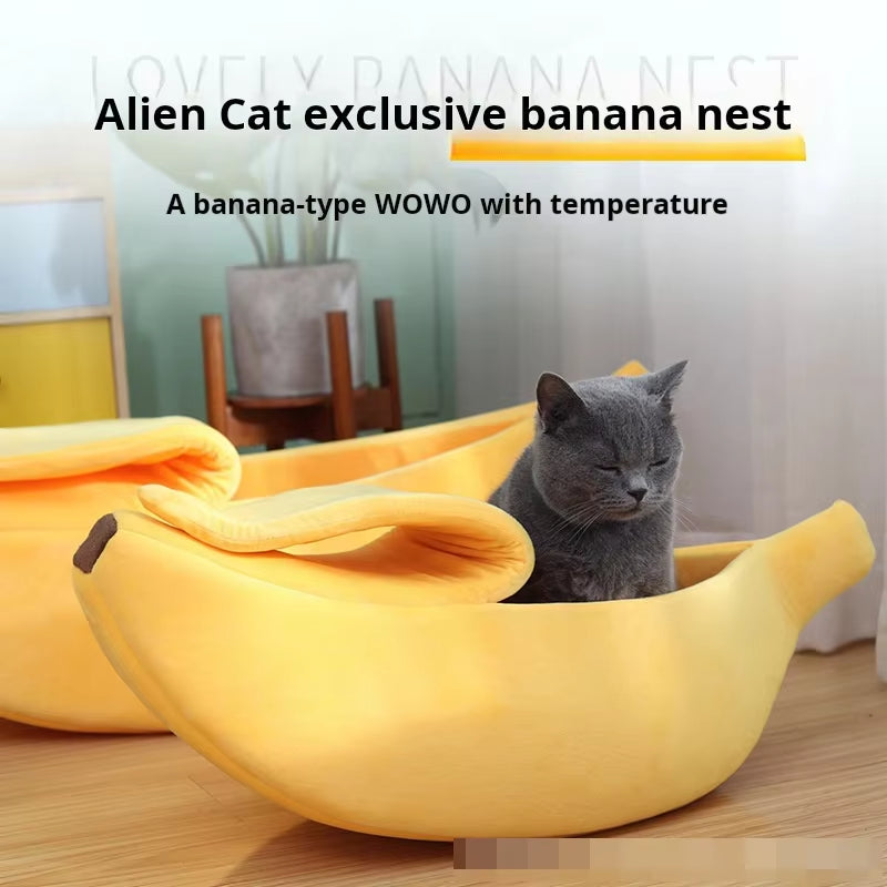 "Banana Shaped Pet Bed – Cozy Semi-Closed Nest for Cats, Dogs, and Small Pets"