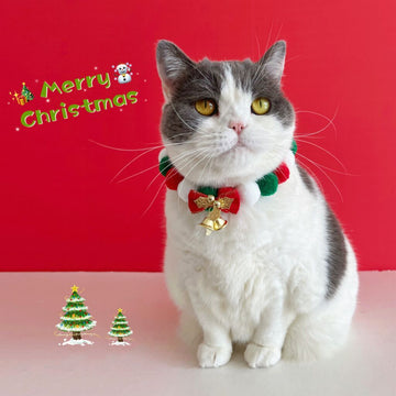 Christmas Plush Ball Pet Collar with Bow