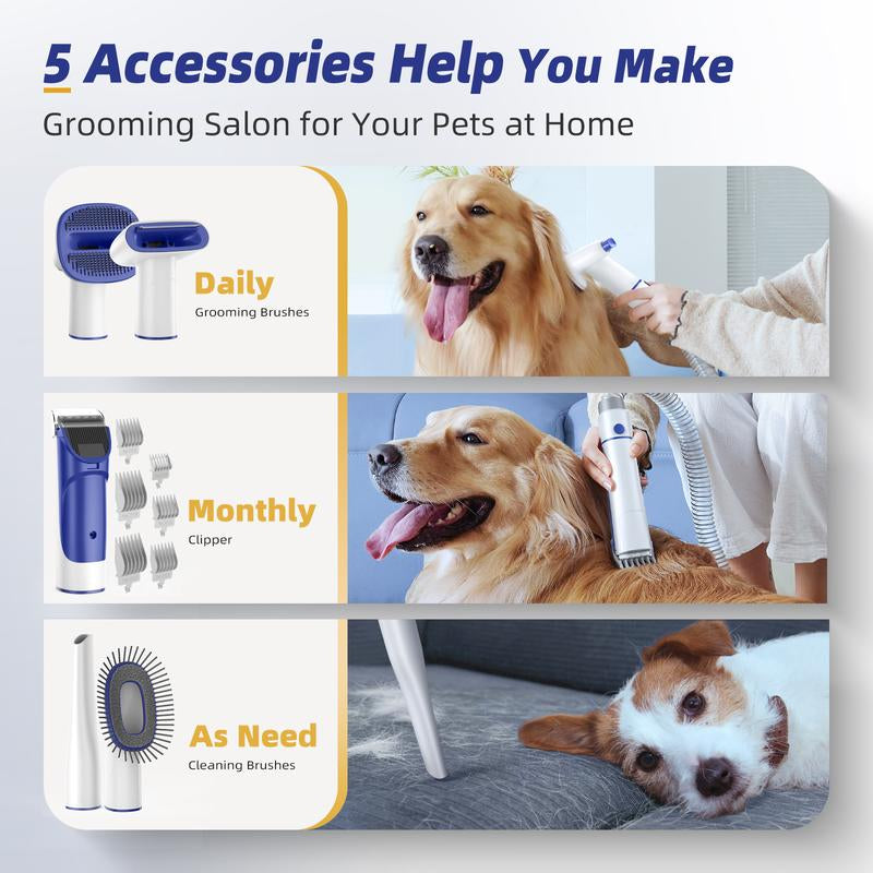 "Pet Grooming Kit with Vacuum – Low Noise Clipper & Shedding Brush"