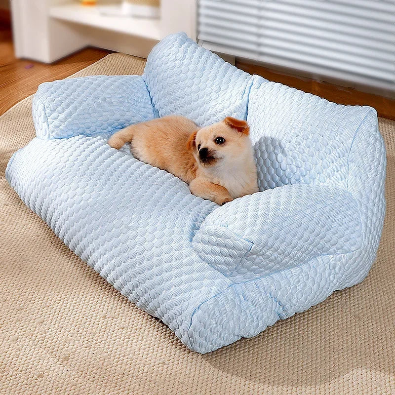 Pet Sofa Bed All Season Waterproof Cat & Dog Lounger with Breathable Ice Silk"