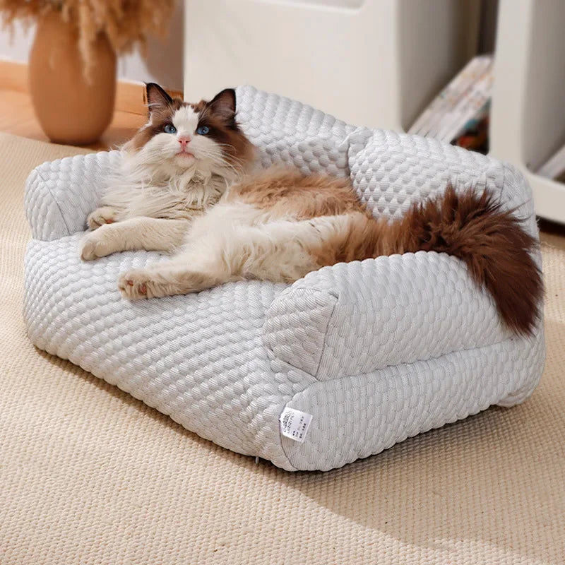 Pet Sofa Bed All Season Waterproof Cat & Dog Lounger with Breathable Ice Silk"