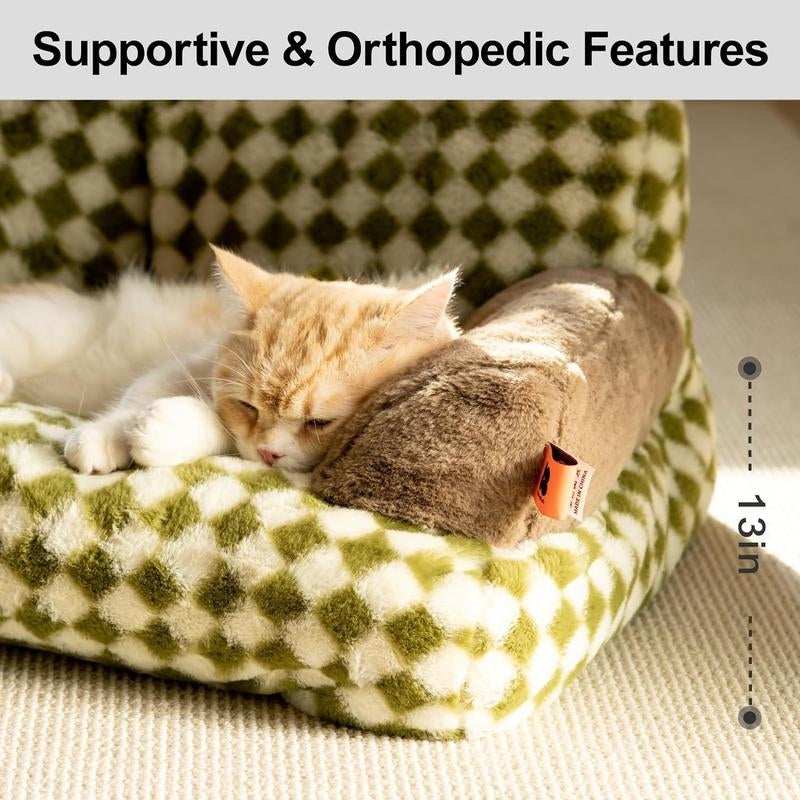 "Ultra-Soft, Machine Washable Pet Couch Bed – Non-Slip, Plush Bed for Cats & Small Dogs up to 25 Lbs!"