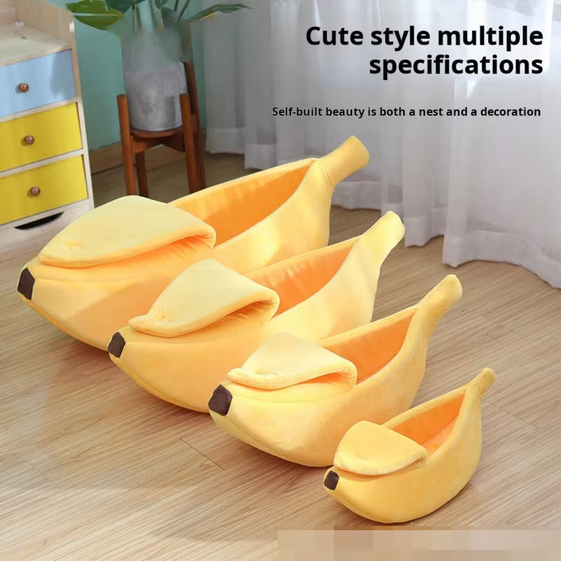 "Banana Shaped Pet Bed – Cozy Semi-Closed Nest for Cats, Dogs, and Small Pets"